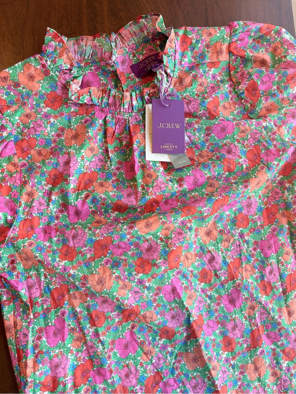 J.Crew x Liberty London Floral Ruffle Neck Smocked Sleeve Top | Size Small NWT - Picture 4 of 5